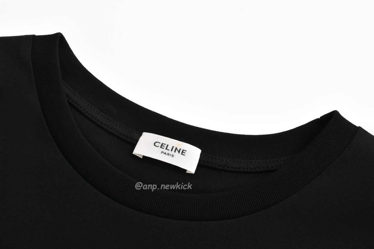 Celine College Cracking Effect Printed Cotton Plain Knit Loose Fitting T Shirt (3) - newkick.org